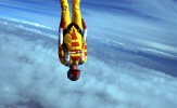 speed diving skydive in the blue sky