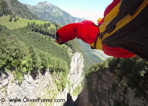 BASE jumping canyon flight leg mounted camera