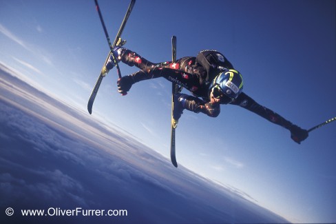 ski skydive jump for Swissair commercial